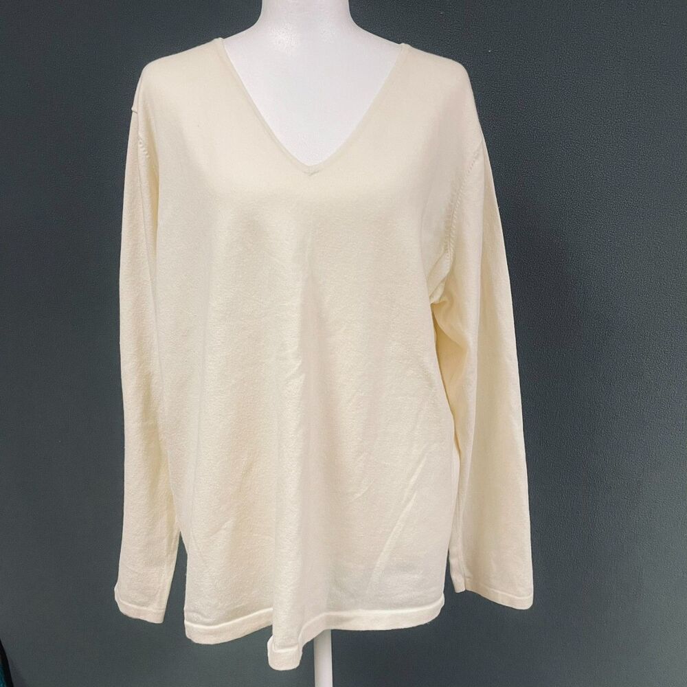 Jones New York Butter Yellow 2X V-Neck Top Long Sleeve Minimalist Fall Fashion